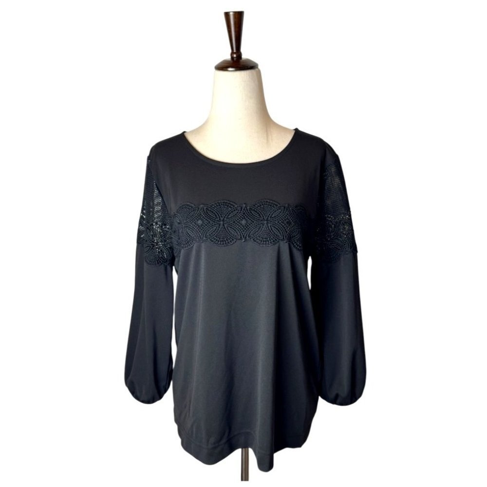 Karl‎ Lagerfeld Shirt Women Small Black Lace Panel Blouse Whimsigoth Gothic NWT